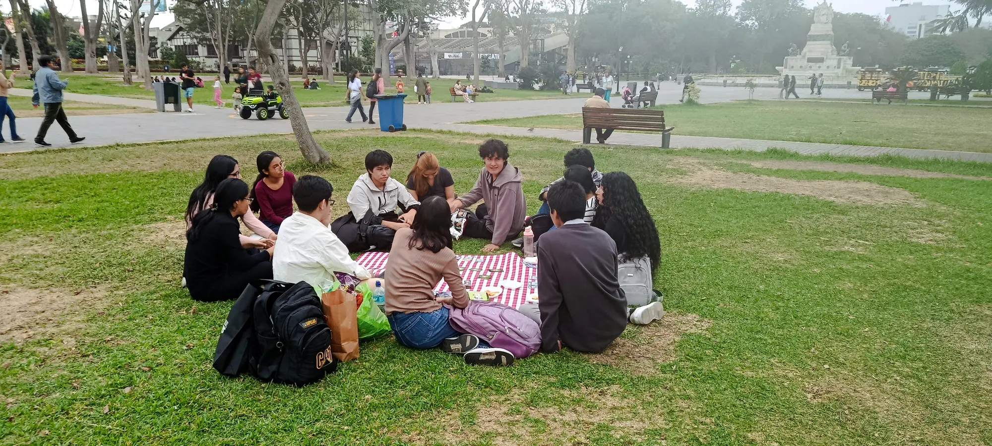 Grupo de participantes sentado en círculo sobre el césped durante Picnic Astrum